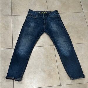 Lee Men's Dark Blue Relaxed distressed slim fit straight leg jeans, size 32x29